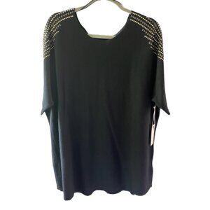 Luna NWT Women's Black Knit Pullover Sweater Gold Beads Dolman Sleeve Plus 1X